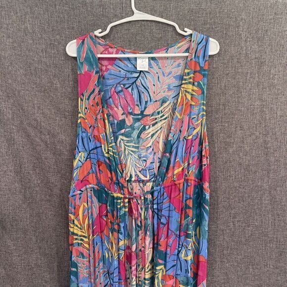 Kona Sol Cover Up Duster Womens Size Med Sleeveless Tie-Front Multicolor Tropic - Picture 4 of 10